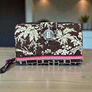 Vera Bradley Wallet Imperial Toile Brown Pink Floral Turnlock Zip Around Retired